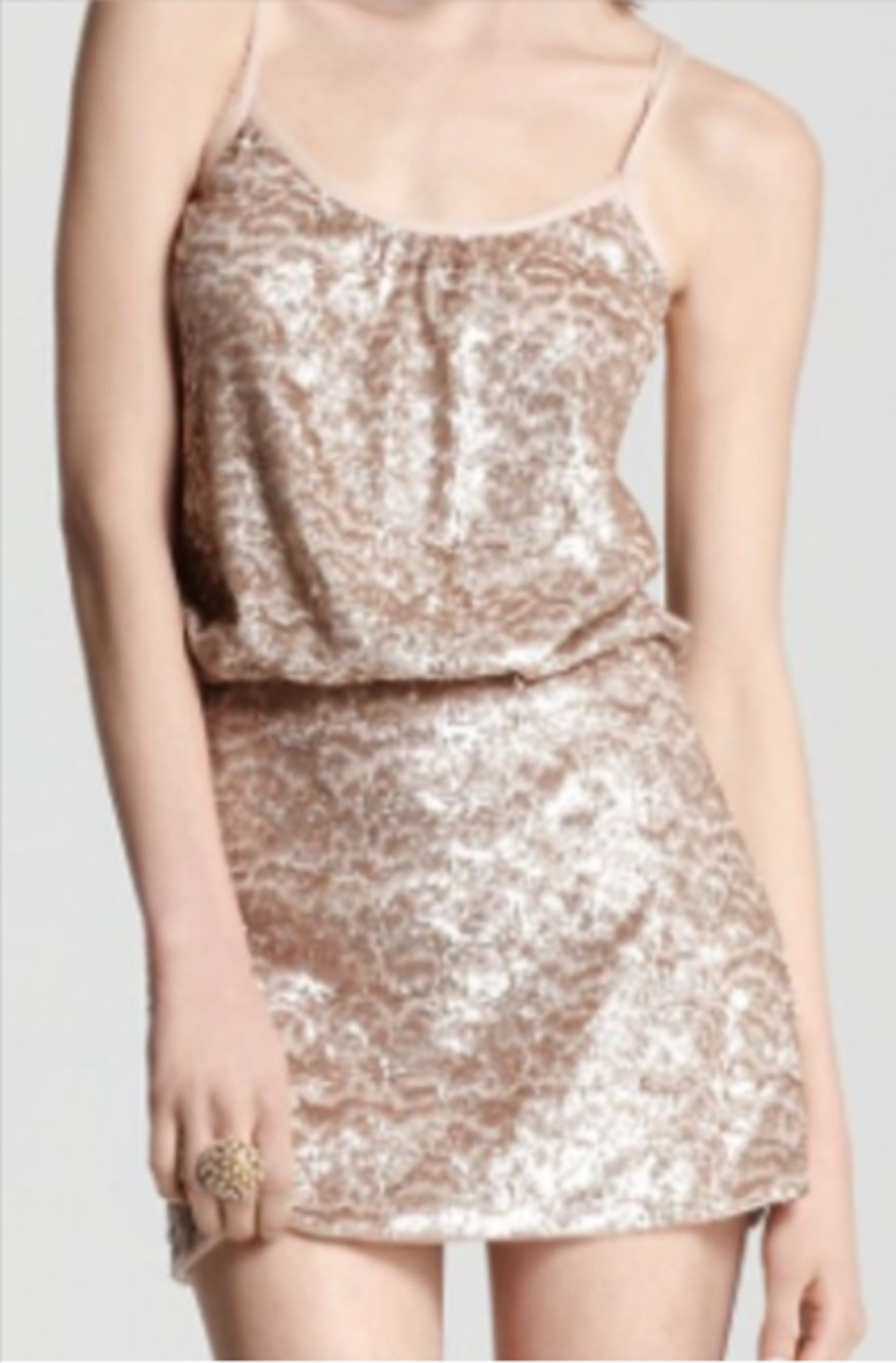 Rebecca Taylor Rose Gold Sequin Mini Dress Size 2 Raw Trim